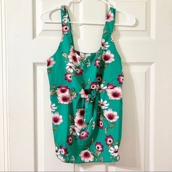 Harlow & Rose Green & Pink Floral Front Tie Sleeveless Blouse Size Small NWT - Picture 9 of 13